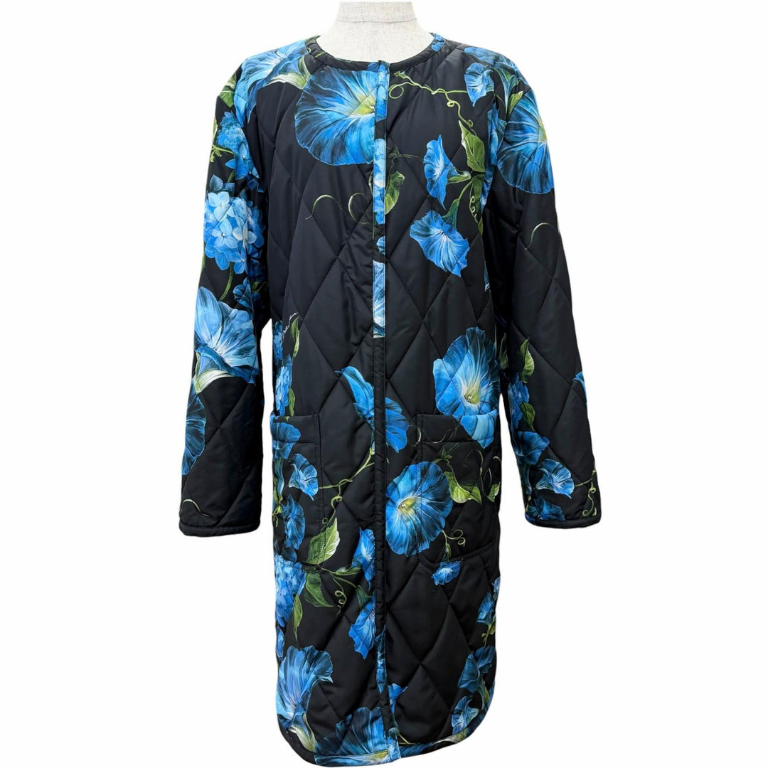 Excellent DOLCE&GABBANA coat Floral print, leopard print lining, collarless, 40