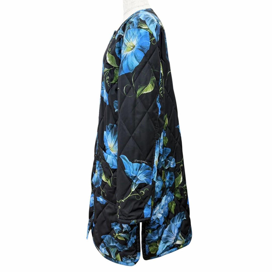 Excellent DOLCE&GABBANA coat Floral print, leopard print lining, collarless, 40