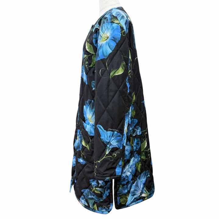 Excellent DOLCE&GABBANA coat Floral print, leopard print lining, collarless, 40