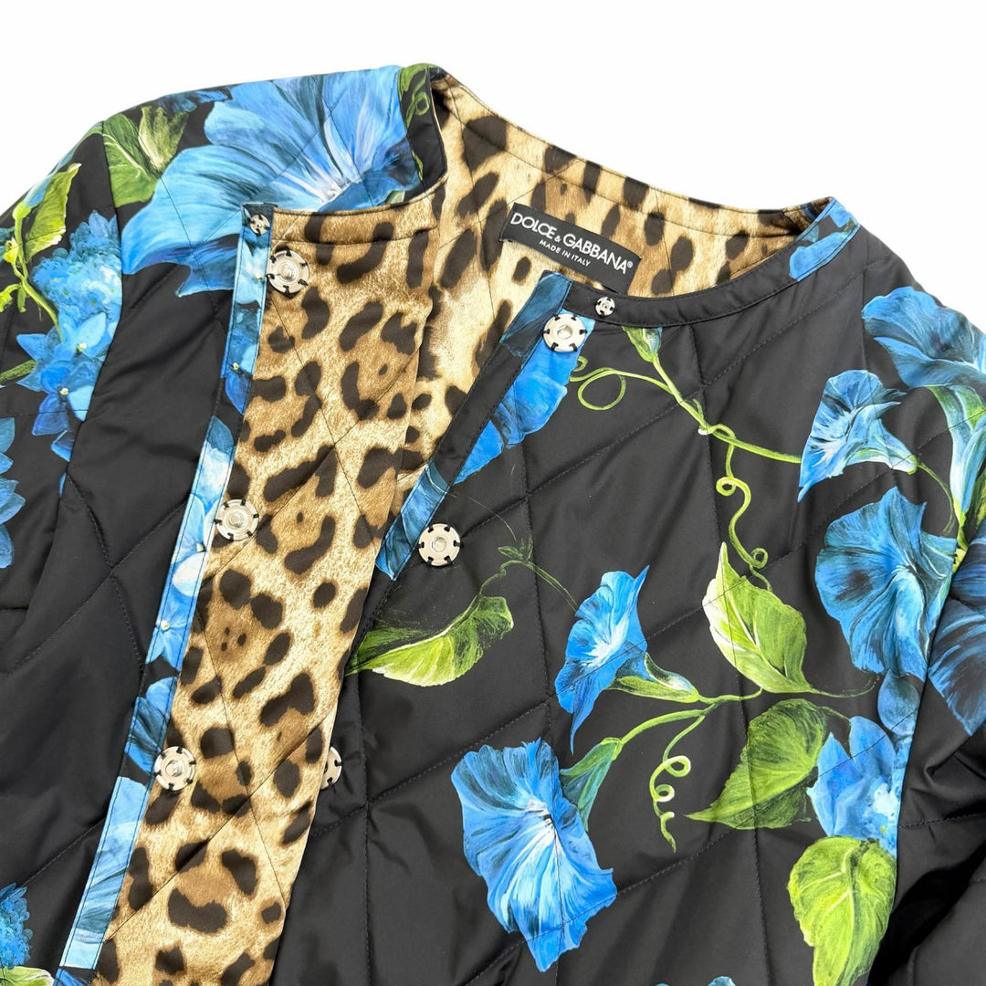 Excellent DOLCE&GABBANA coat Floral print, leopard print lining, collarless, 40