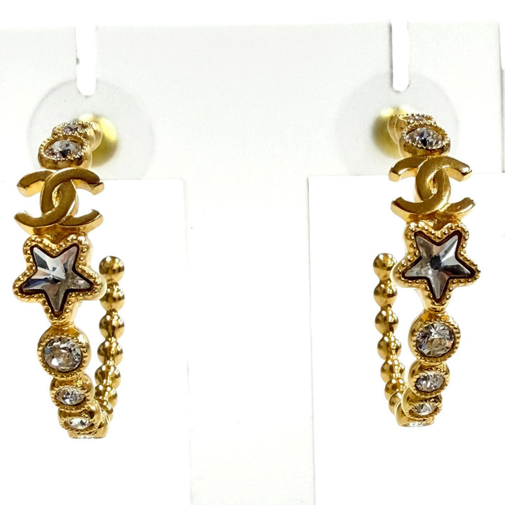 Great CHANEL Pierce gold crystal Women A24K ABE551