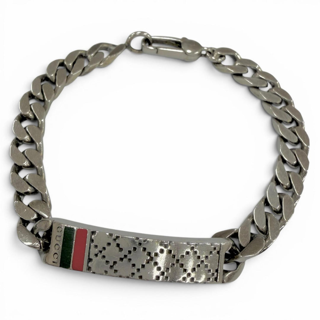 Very Good GUCCI bracelet Diamante Web Stripe Silver AG925 mens 18