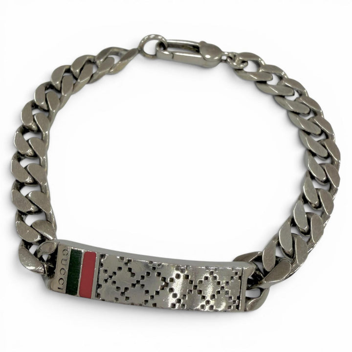 Very Good GUCCI bracelet Diamante Web Stripe Silver AG925 mens 18