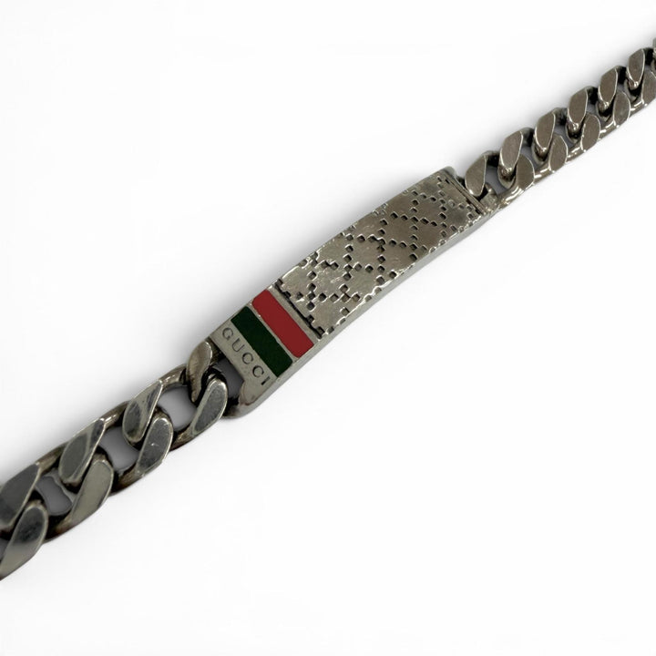 Very Good GUCCI bracelet Diamante Web Stripe Silver AG925 mens 18