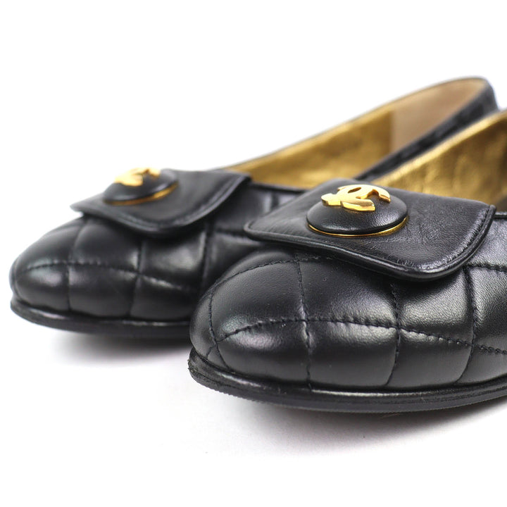 Great CHANEL pumps ballerina COCOMark Matelassé Leather Flat Shoes 38 23A G45047