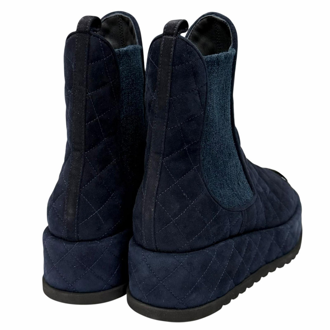 Pristine CHANEL short boots Navy Suede leather Women 38 23B G45190