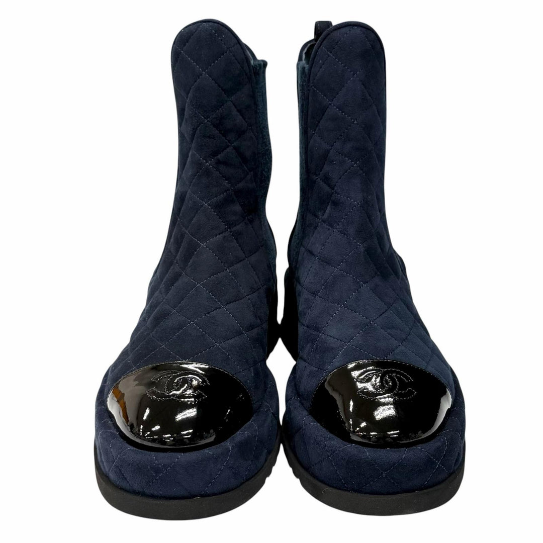 Pristine CHANEL short boots Navy Suede leather Women 38 23B G45190
