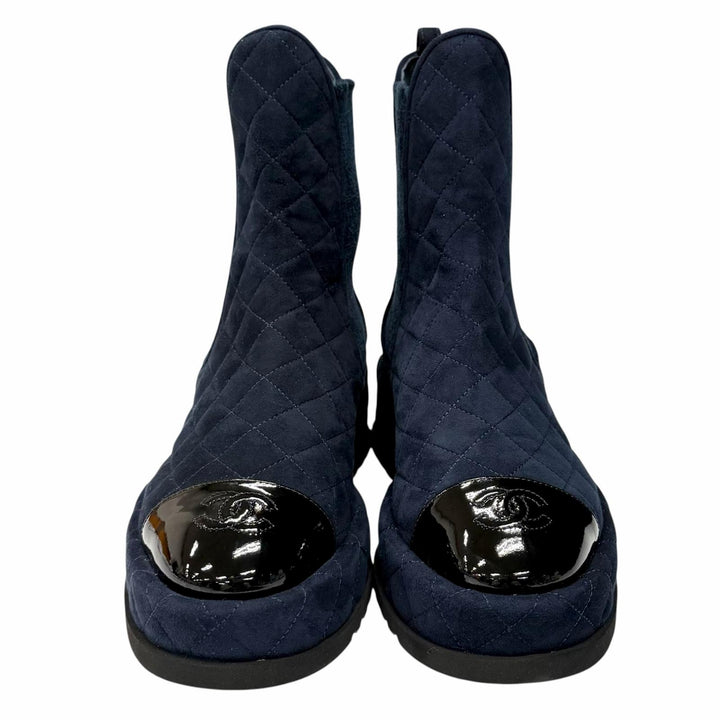 Pristine CHANEL short boots Navy Suede leather Women 38 23B G45190