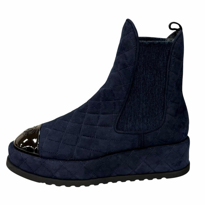 Pristine CHANEL short boots Navy Suede leather Women 38 23B G45190