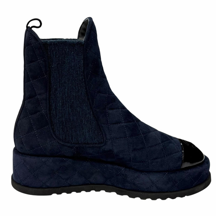 Pristine CHANEL short boots Navy Suede leather Women 38 23B G45190