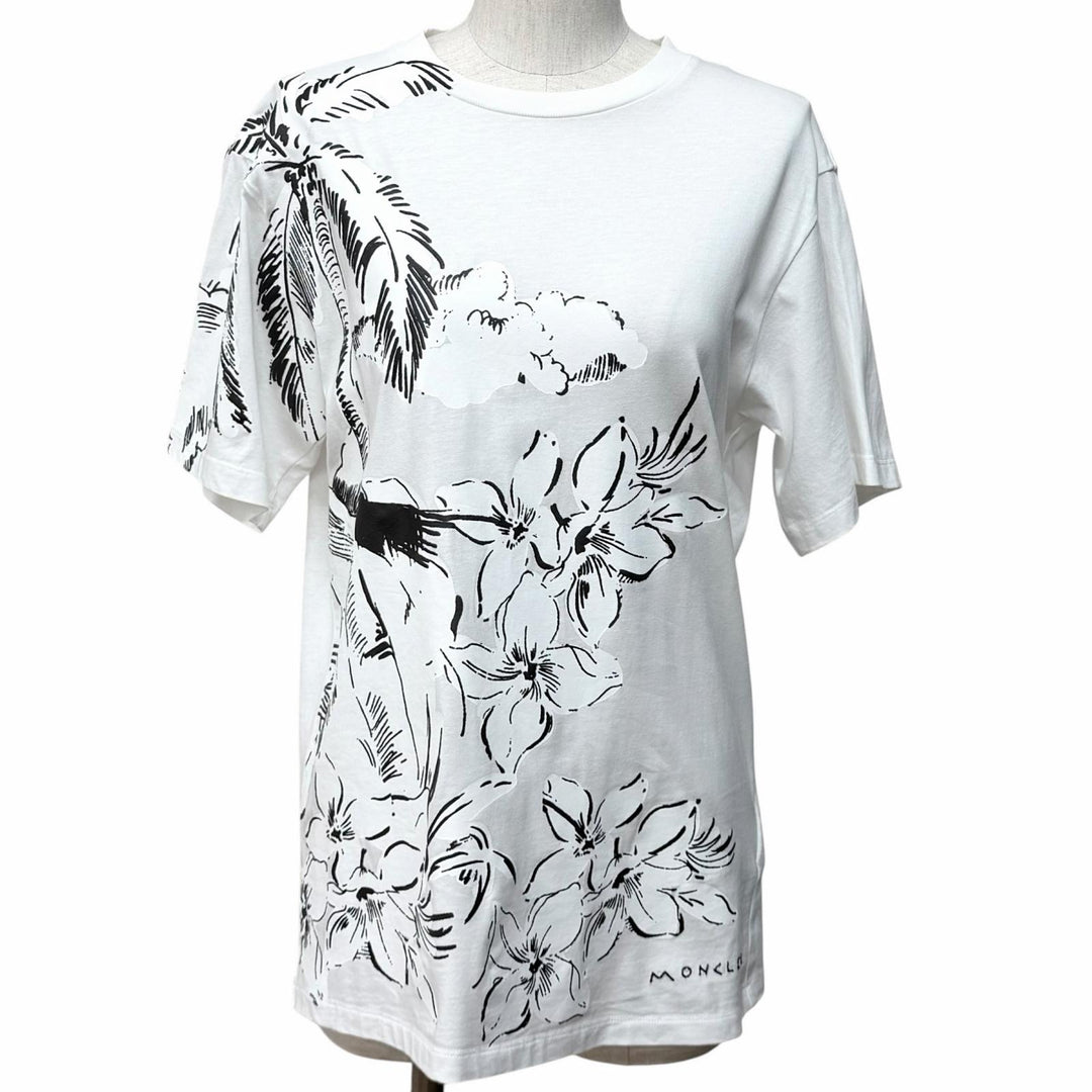 Great MONCLER Short sleeve T-shirt Embroidered logo floral shirt cotton XS