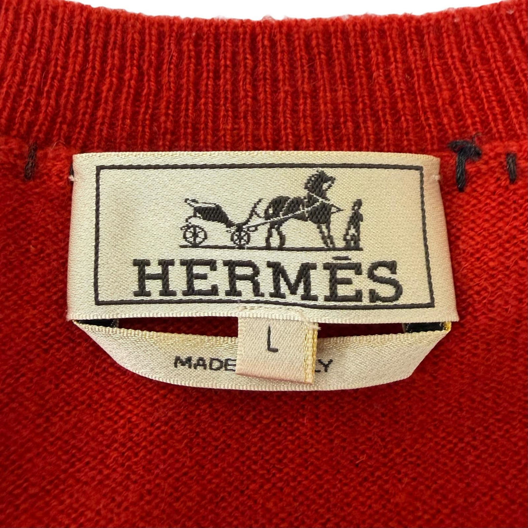 Great HERMES knit Stitch design long-sleeved sweater Red cashmere mens L