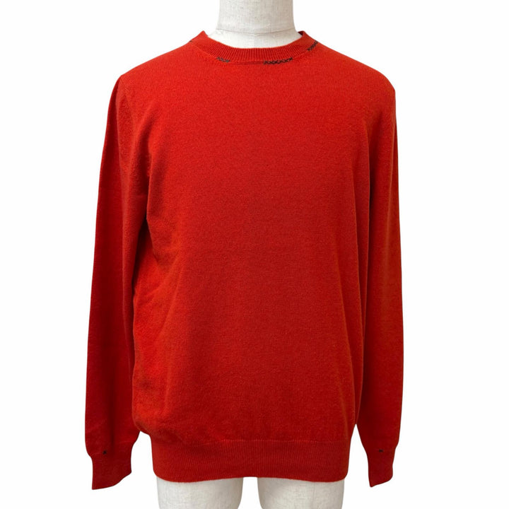 Great HERMES knit Stitch design long-sleeved sweater Red cashmere mens L