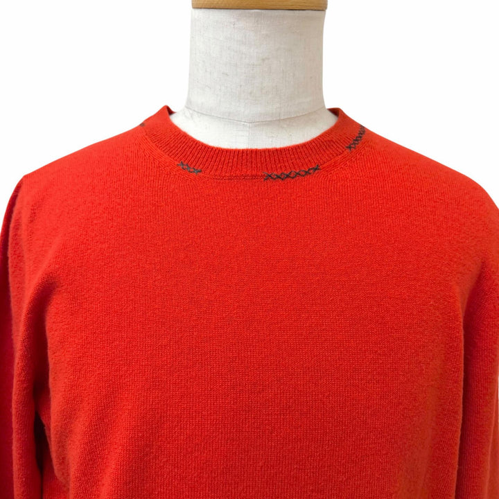 Great HERMES knit Stitch design long-sleeved sweater Red cashmere mens L