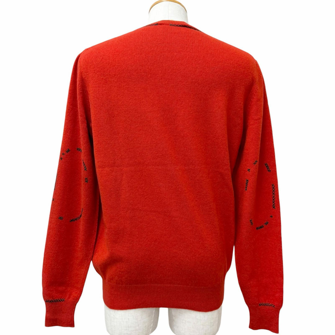 Great HERMES knit Stitch design long-sleeved sweater Red cashmere mens L