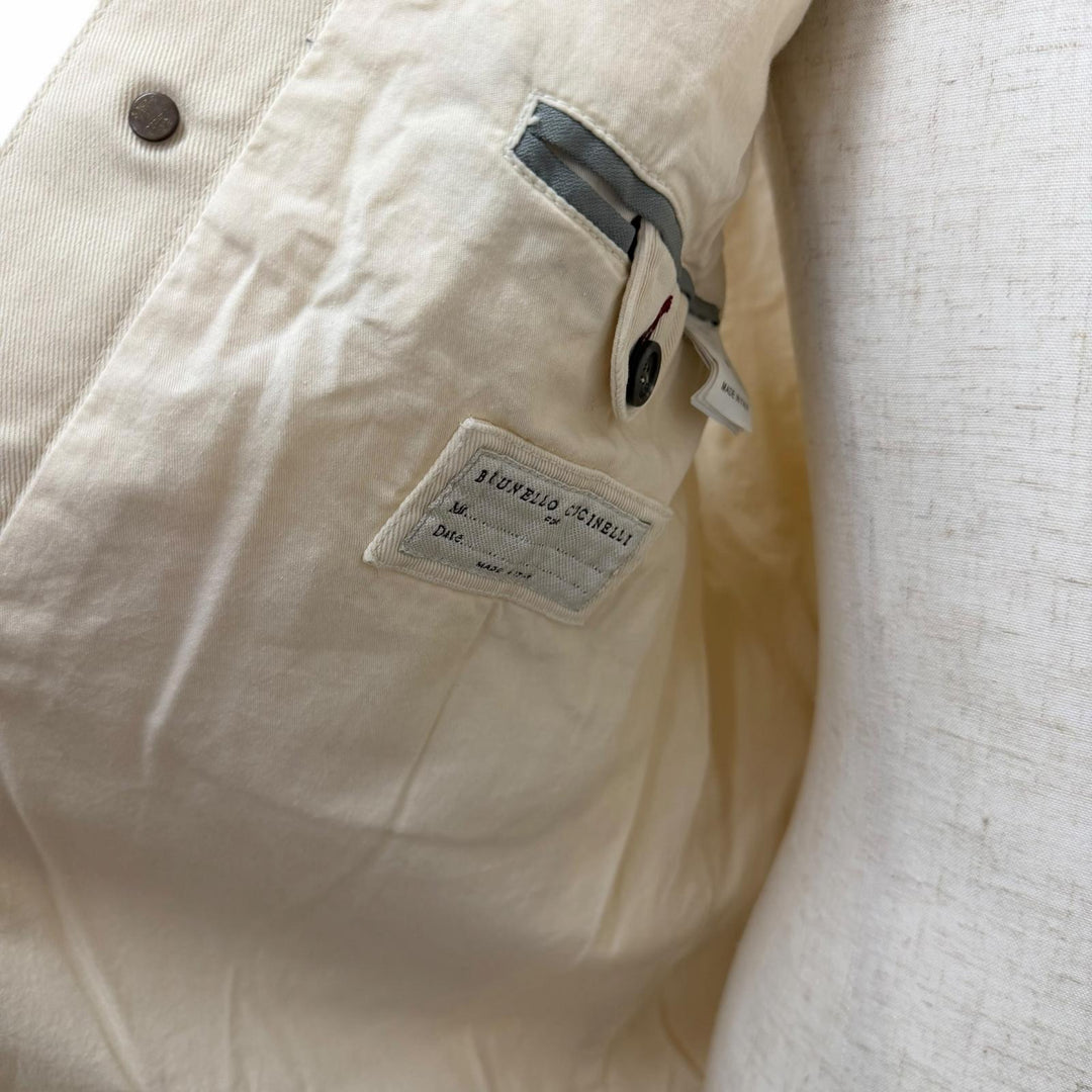 Excellent Brunello Cucinelli Best Logo Button Denim Ivory cotton mens M