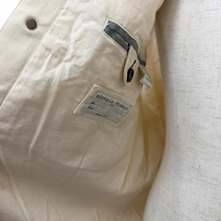 Excellent Brunello Cucinelli Best Logo Button Denim Ivory cotton mens M