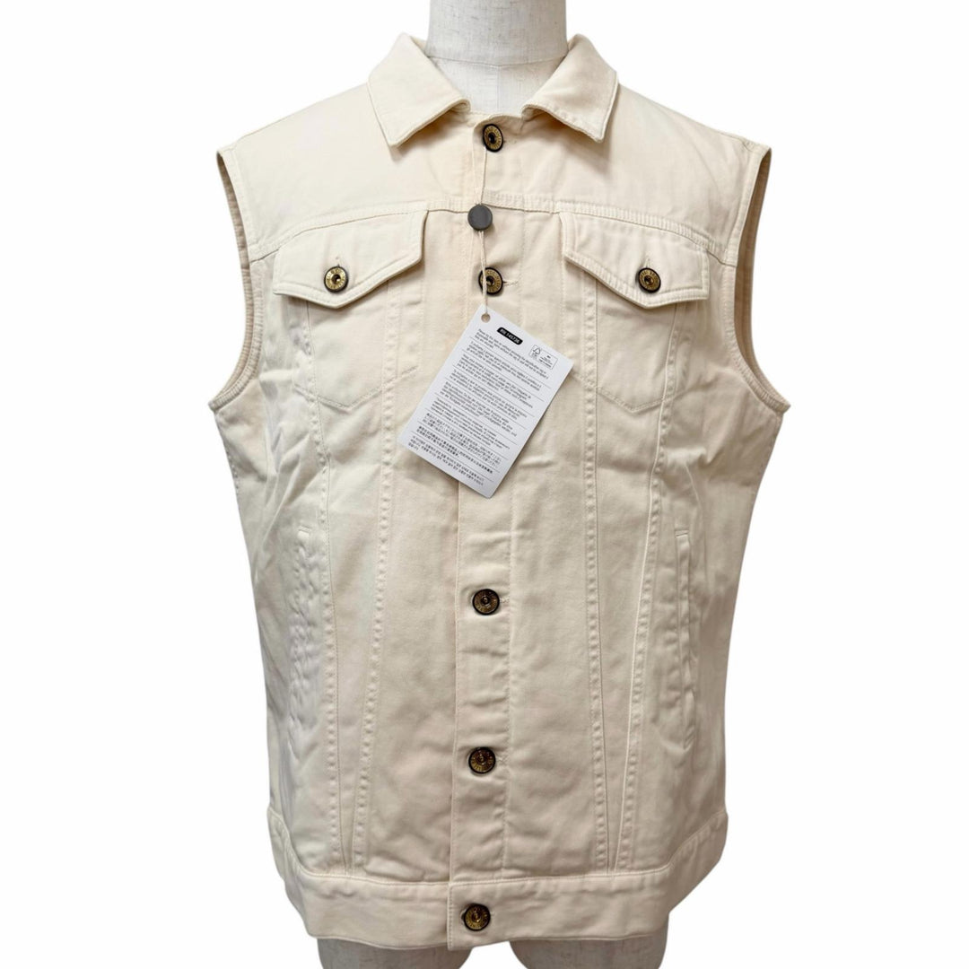Excellent Brunello Cucinelli Best Logo Button Denim Ivory cotton mens M