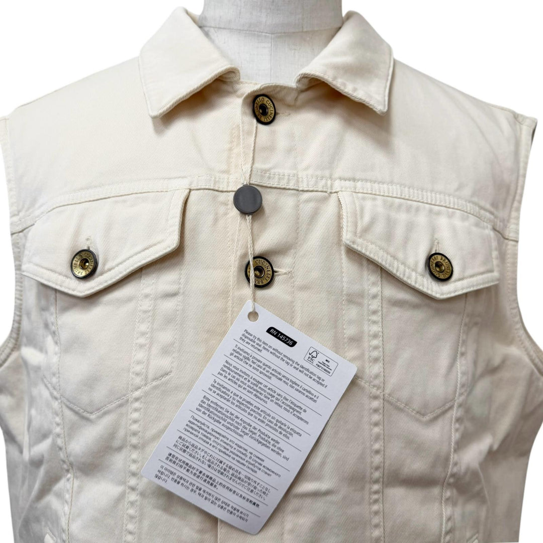 Excellent Brunello Cucinelli Best Logo Button Denim Ivory cotton mens M