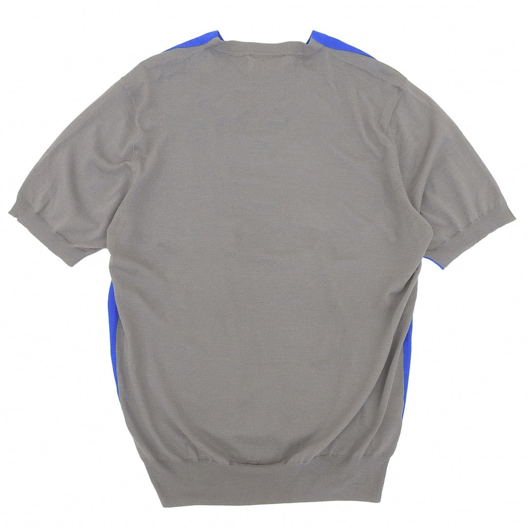 Excellent HERMES Short sleeve knit Crew neck, two-tone, fine gauge blue wool M