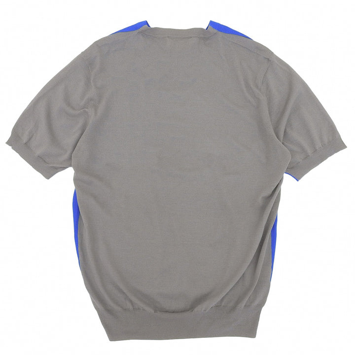 Excellent HERMES Short sleeve knit Crew neck, two-tone, fine gauge blue wool M