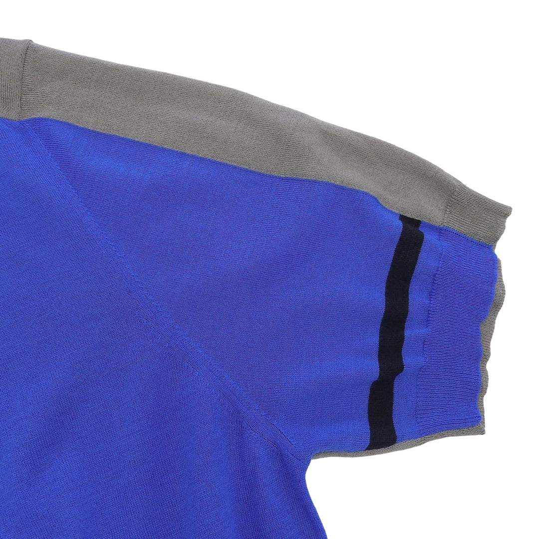 Excellent HERMES Short sleeve knit Crew neck, two-tone, fine gauge blue wool M