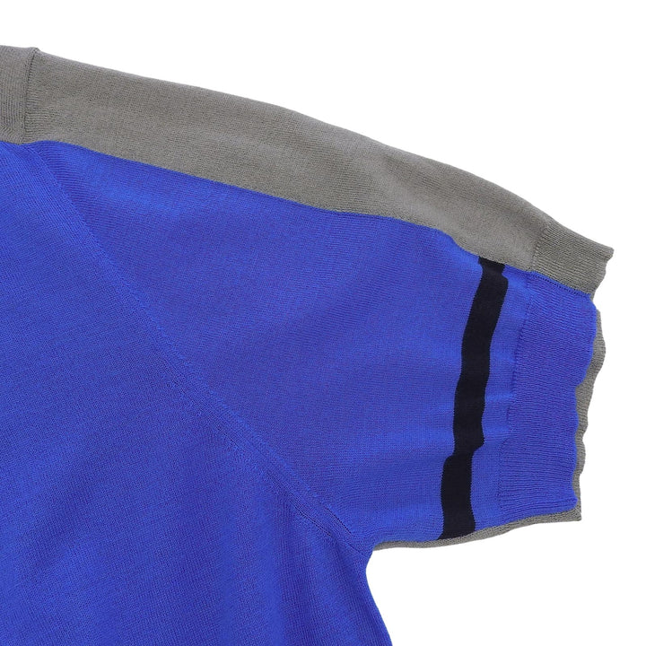 Excellent HERMES Short sleeve knit Crew neck, two-tone, fine gauge blue wool M