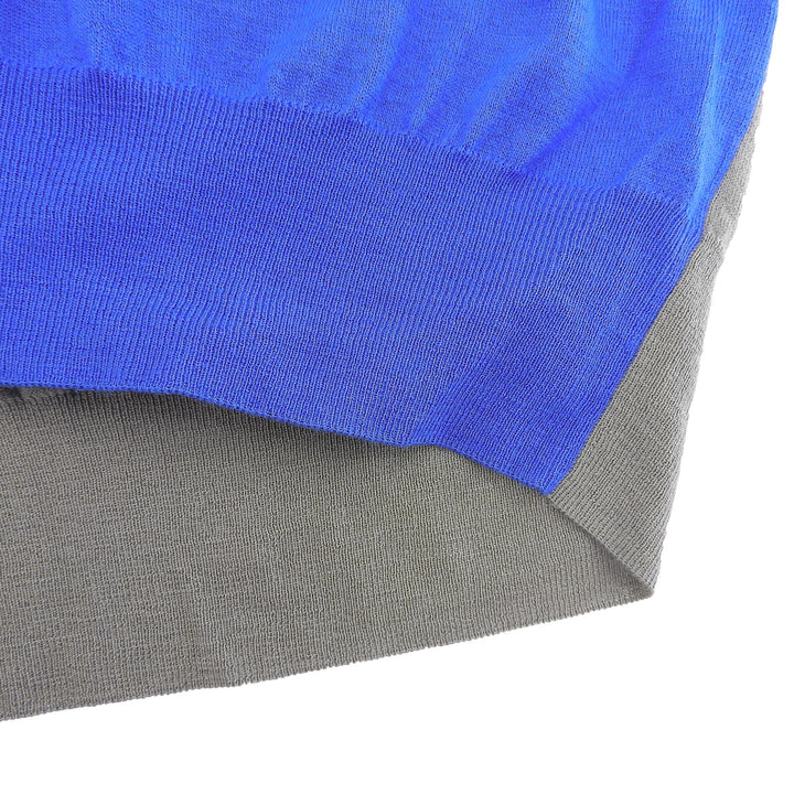 Excellent HERMES Short sleeve knit Crew neck, two-tone, fine gauge blue wool M