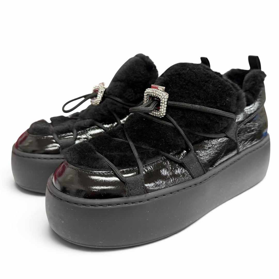 Great ROGER VIVIER sneakers Vive Up Shearling Strass Buckle Patent leather 37.5