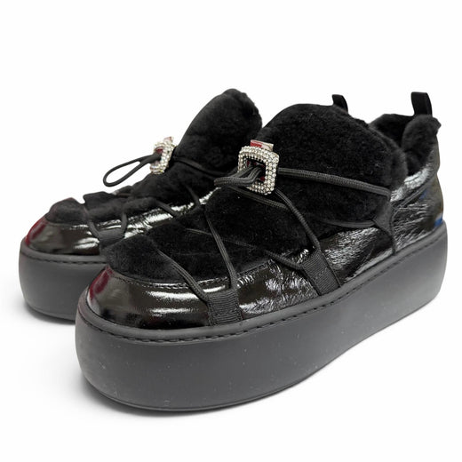 Great ROGER VIVIER sneakers Vive Up Shearling Strass Buckle Patent leather 37.5