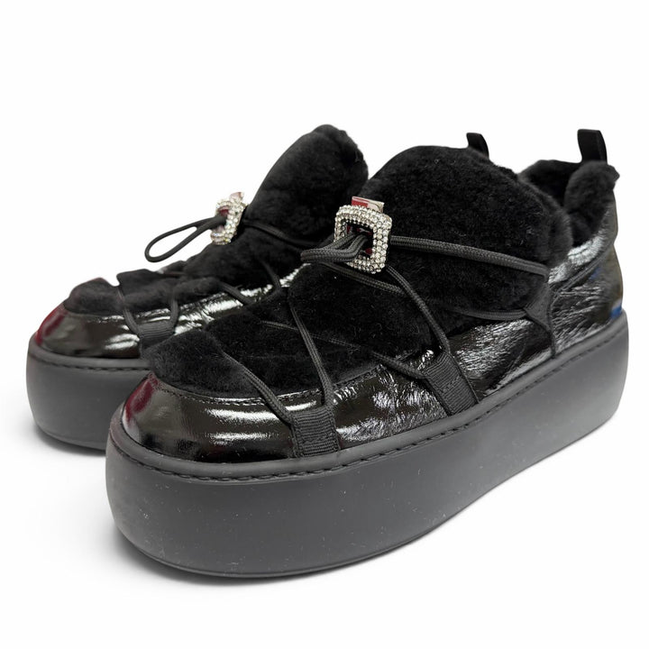 Great ROGER VIVIER sneakers Vive Up Shearling Strass Buckle Patent leather 37.5