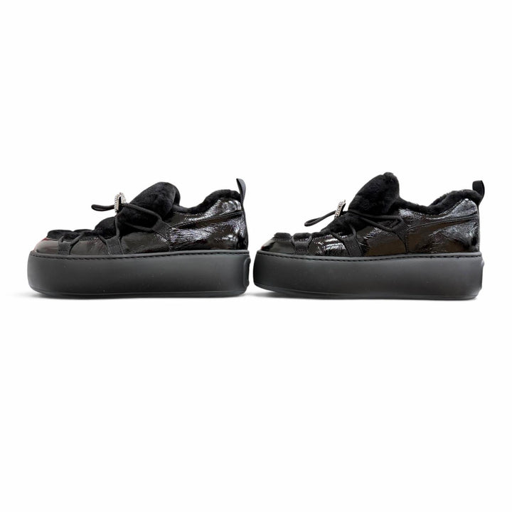 Great ROGER VIVIER sneakers Vive Up Shearling Strass Buckle Patent leather 37.5