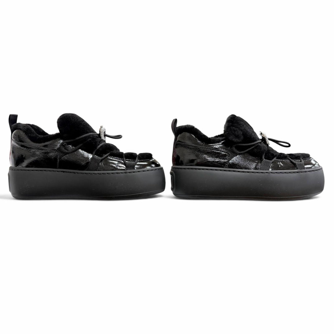 Great ROGER VIVIER sneakers Vive Up Shearling Strass Buckle Patent leather 37.5