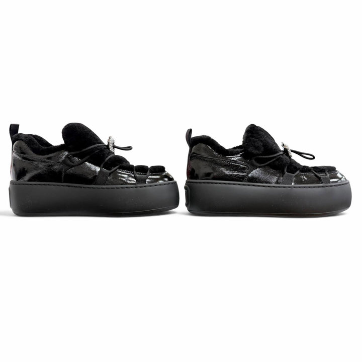 Great ROGER VIVIER sneakers Vive Up Shearling Strass Buckle Patent leather 37.5
