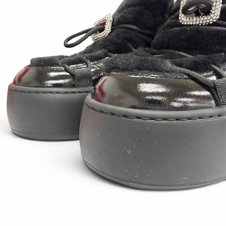Great ROGER VIVIER sneakers Vive Up Shearling Strass Buckle Patent leather 37.5