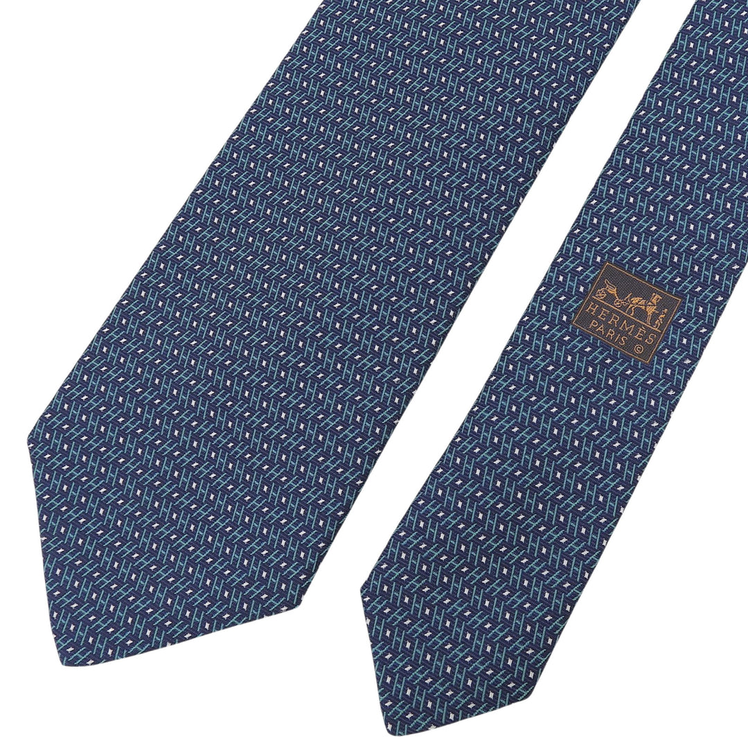 Pristine HERMES tie H logo total pattern green silk mens 659254T