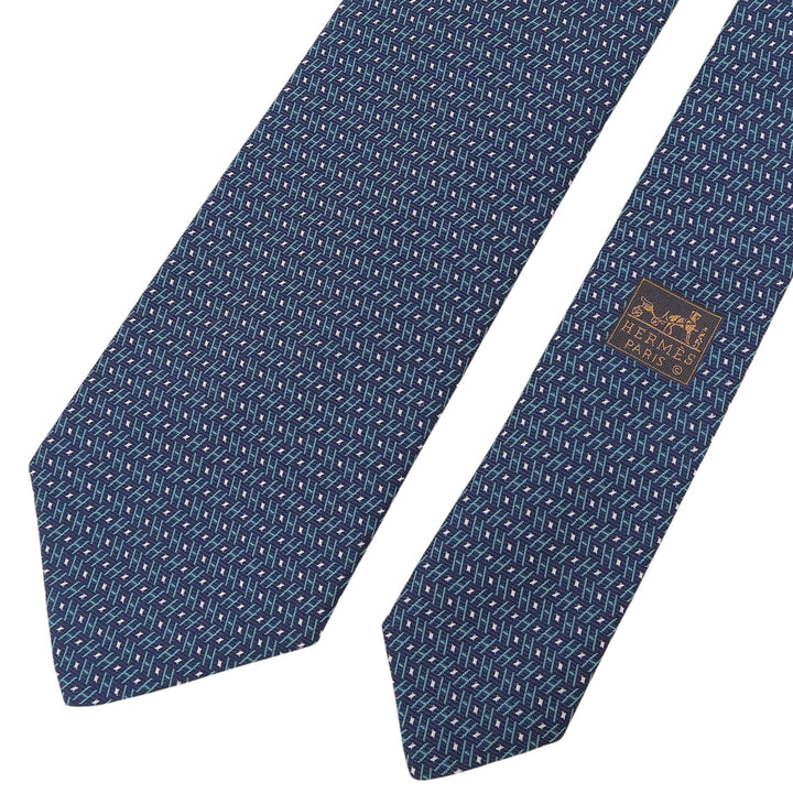 Pristine HERMES tie H logo total pattern green silk mens 659254T