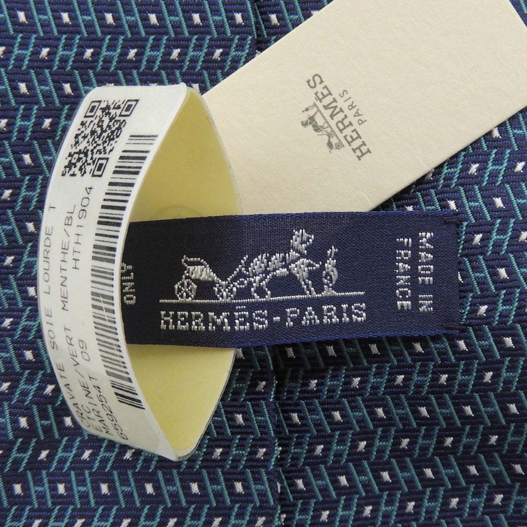 Pristine HERMES tie H logo total pattern green silk mens 659254T