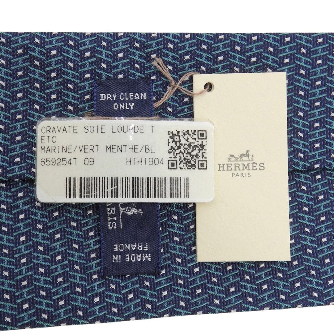 Pristine HERMES tie H logo total pattern green silk mens 659254T