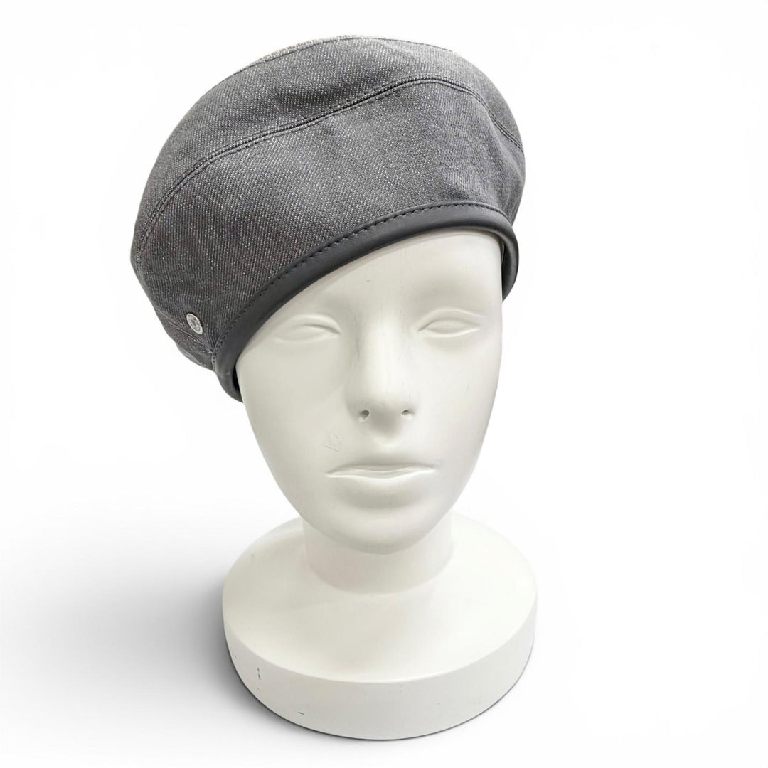 Pristine HERMES beret Saint Honoré Sellier buttons, leather piping gray 57
