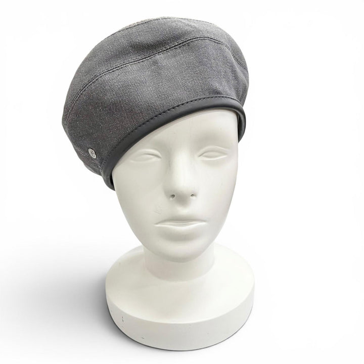 Pristine HERMES beret Saint Honoré Sellier buttons, leather piping gray 57