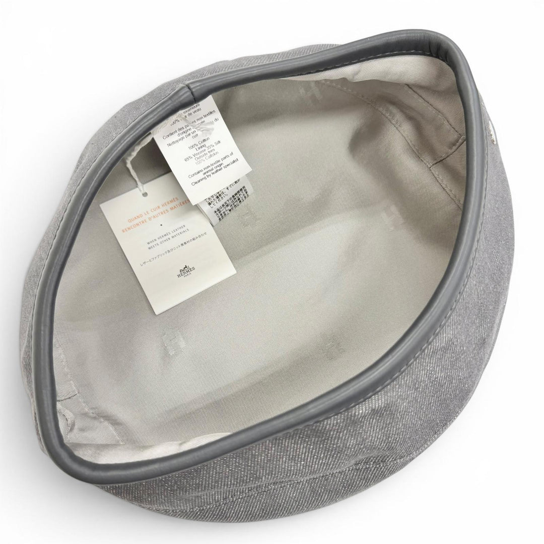Pristine HERMES beret Saint Honoré Sellier buttons, leather piping gray 57