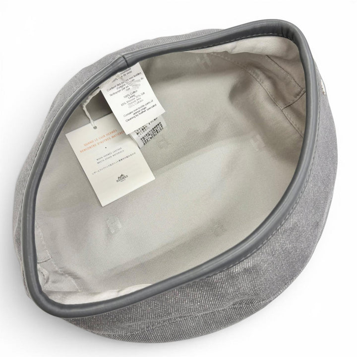 Pristine HERMES beret Saint Honoré Sellier buttons, leather piping gray 57