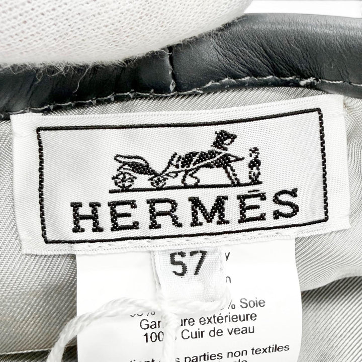Pristine HERMES beret Saint Honoré Sellier buttons, leather piping gray 57
