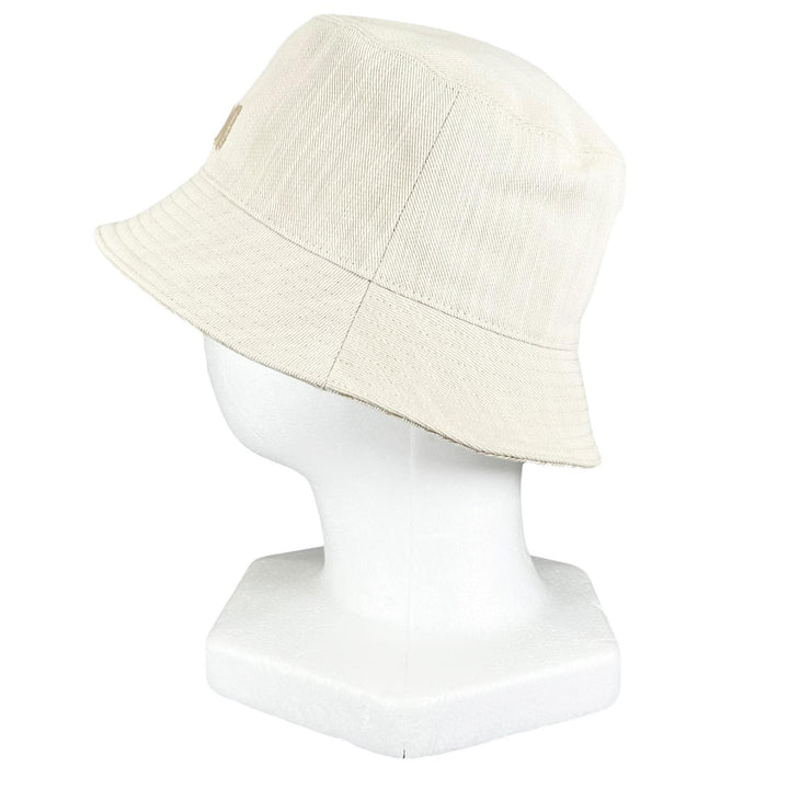 Great FENDI hat FF logo embroidered reversible ZUCCA Pattern bucket bag Ivory