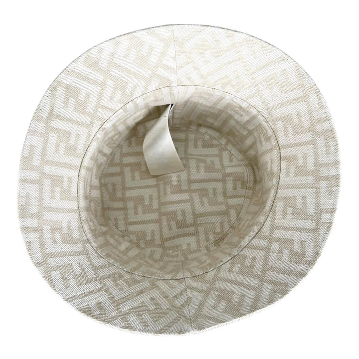 Great FENDI hat FF logo embroidered reversible ZUCCA Pattern bucket bag Ivory