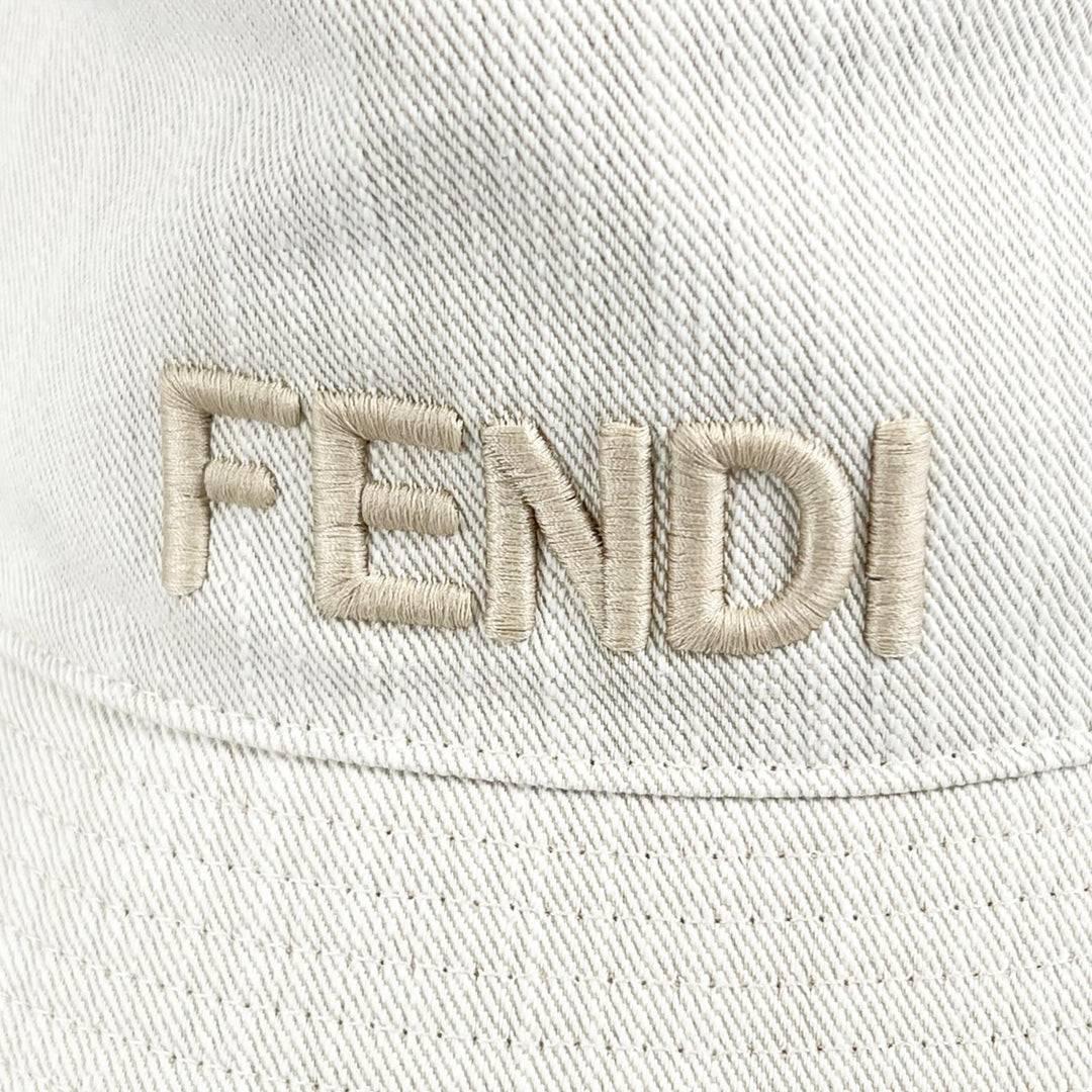 Great FENDI hat FF logo embroidered reversible ZUCCA Pattern bucket bag Ivory