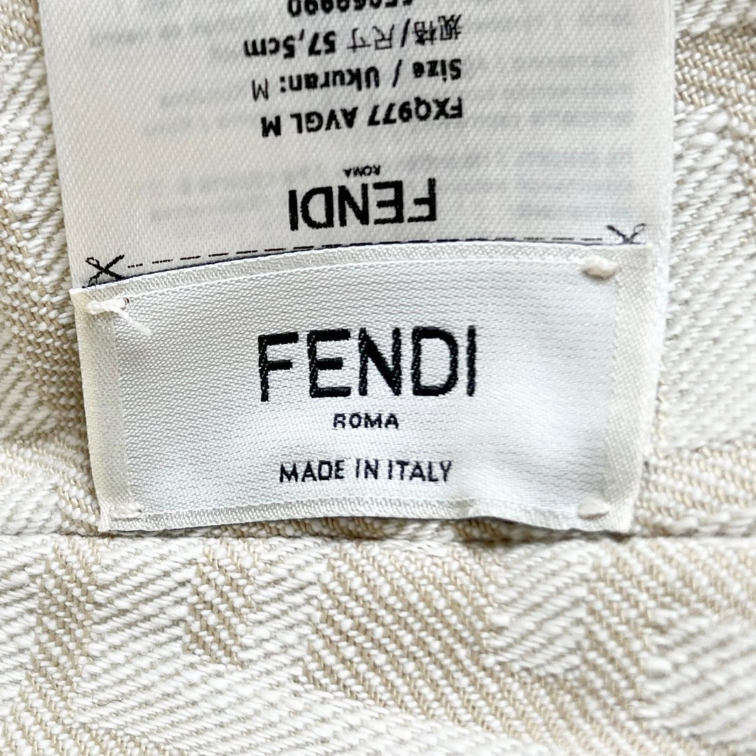 Great FENDI hat FF logo embroidered reversible ZUCCA Pattern bucket bag Ivory