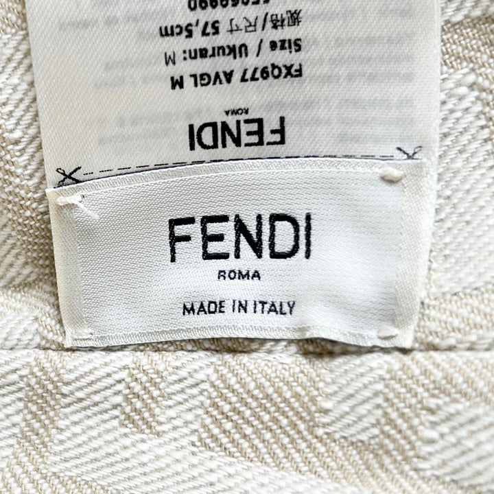 Great FENDI hat FF logo embroidered reversible ZUCCA Pattern bucket bag Ivory