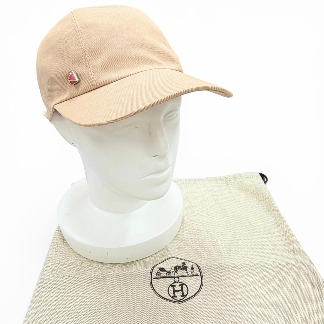 Excellent HERMES cap Casquette Davis Dot Medor Serie button beige cotton 57
